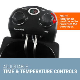 Elite Gourmet EDF-3500 thermostat control knob for precise browning on fried favorites.