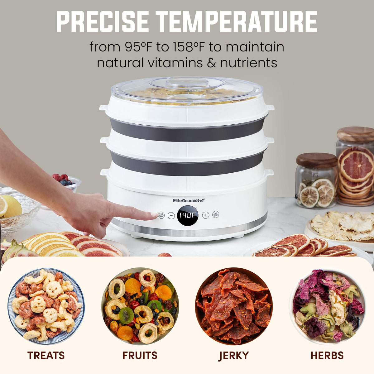 Elite Gourmet EFD329WD base-mounted fan promoting even airflow