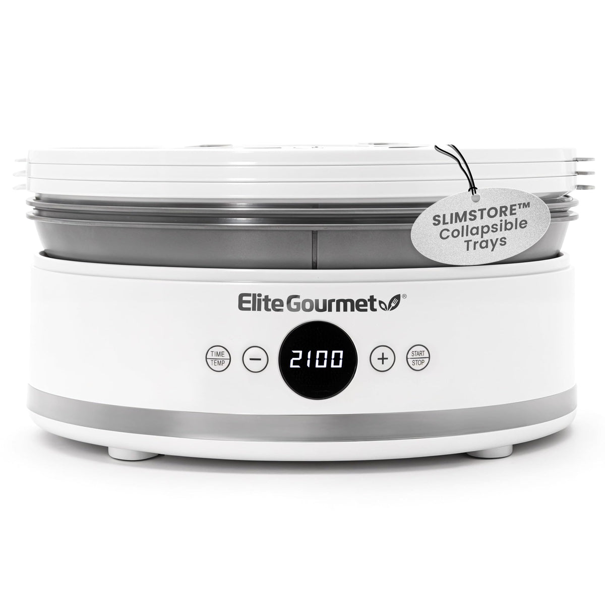 Elite Gourmet EFD329WD dehydrator top view showing space-saving countertop design