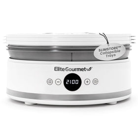 Elite Gourmet EFD329WD dehydrator top view showing space-saving countertop design