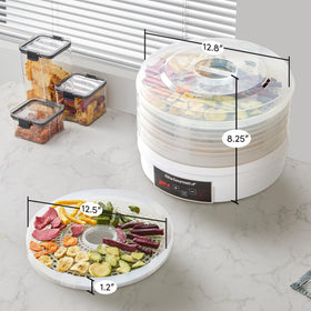 Elite Gourmet EFD770WD easy-clean trays simplify post-drying cleanup.