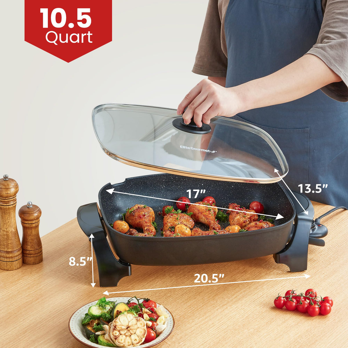 Elite Gourmet EG-6203 embedded M-shaped heating element ensures even cooking.