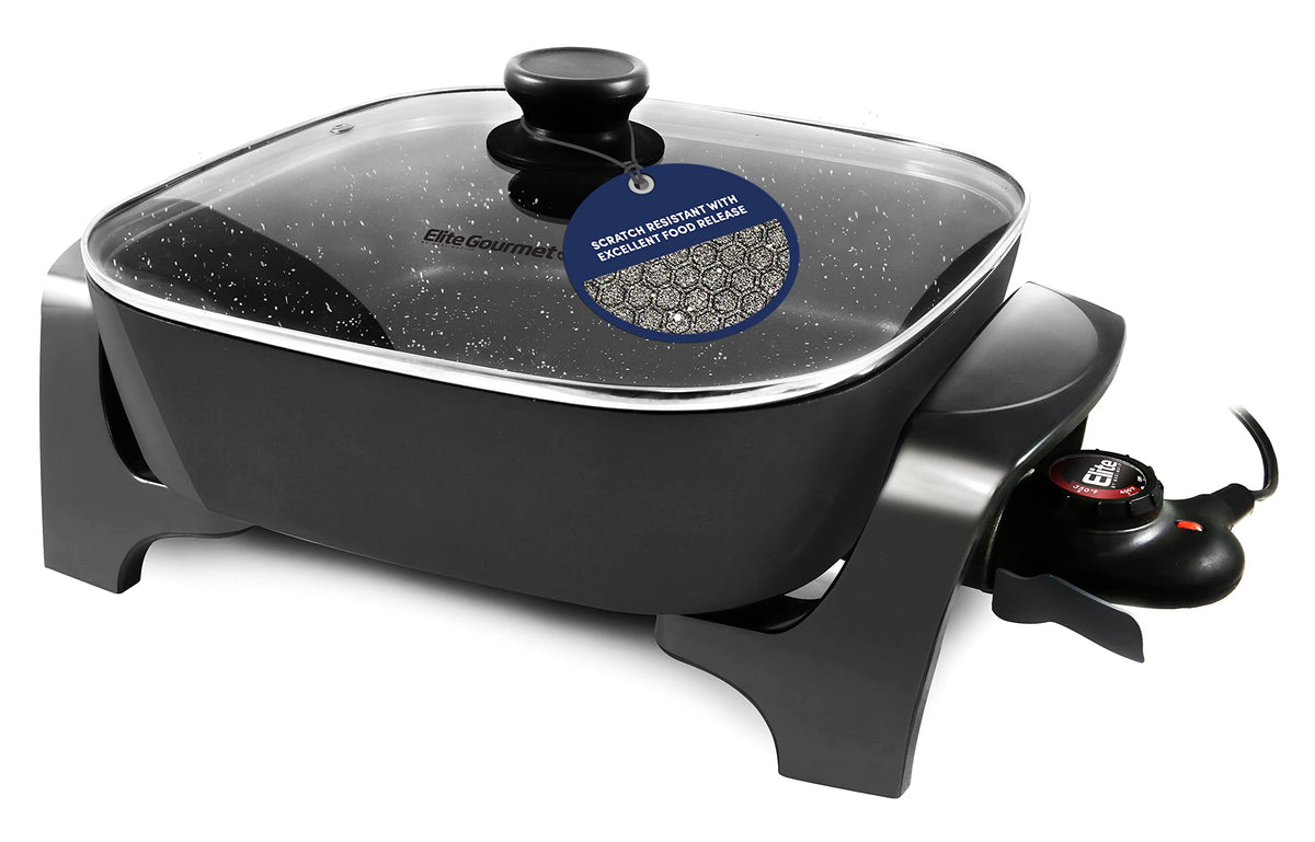 Elite Gourmet EG6201 deep-dish electric skillet for family meals with a wide cooking surface