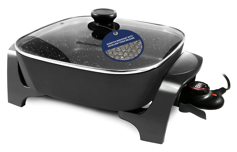 Elite Gourmet EG6201 deep-dish electric skillet for family meals with a wide cooking surface