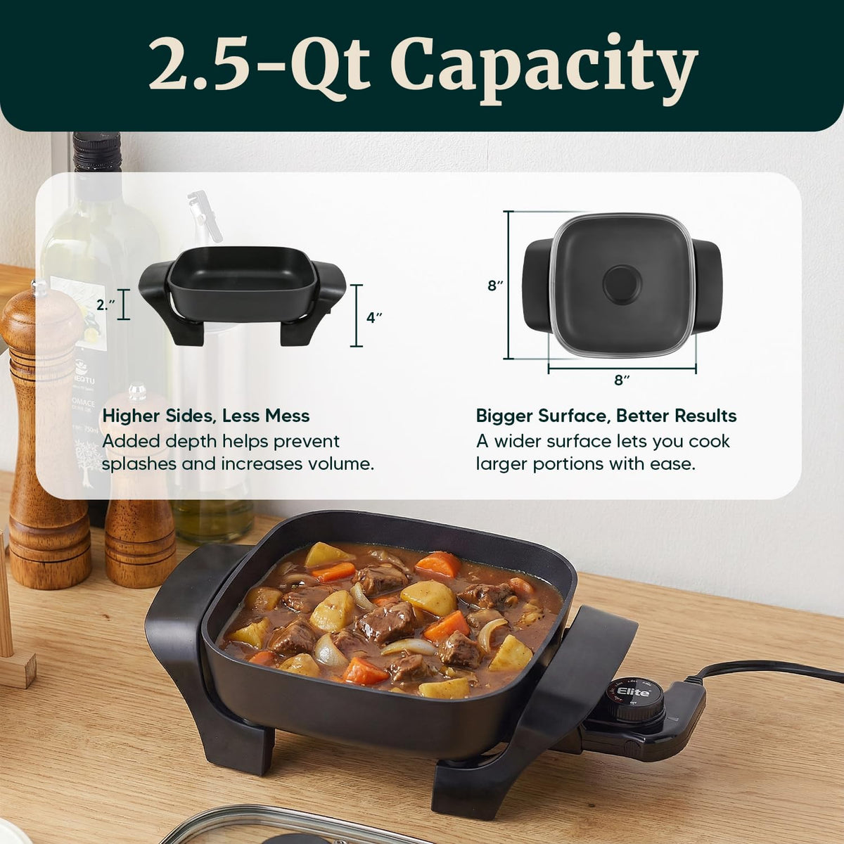 Elite Gourmet EG808 dishwasher safe skillet and lid simplify cleanup after meals