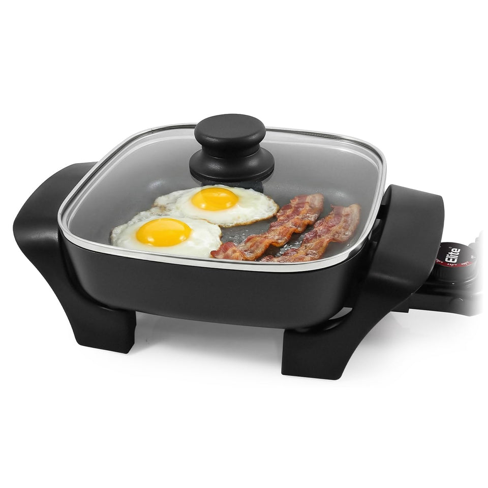 Elite Gourmet EG808 square 8x8 skillet delivers space saving design for small kitchens