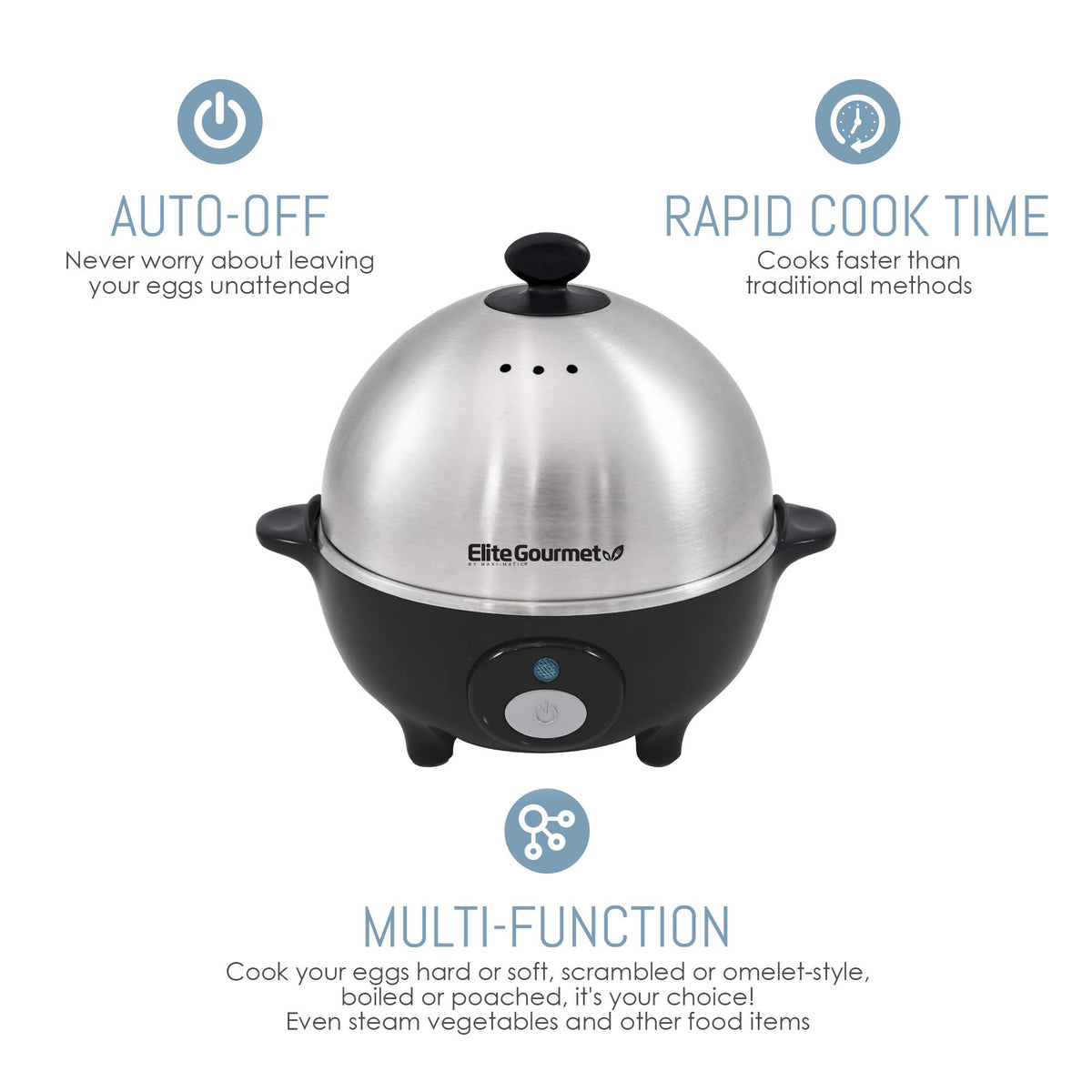Elite Gourmet EGC-508 stainless-steel cover with cool-touch handle.