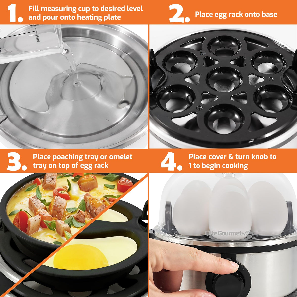 Elite Gourmet EGC724SS omelet tray ready for veggie-filled dish