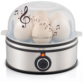 Elite Gourmet EGC855SS egg cooker base with accessories for quick breakfast prep.