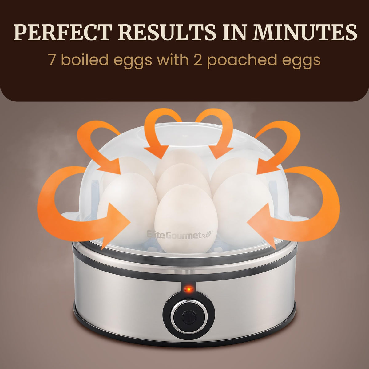 Elite Gourmet EGC855SS finished eggs on plate show easy peeling.