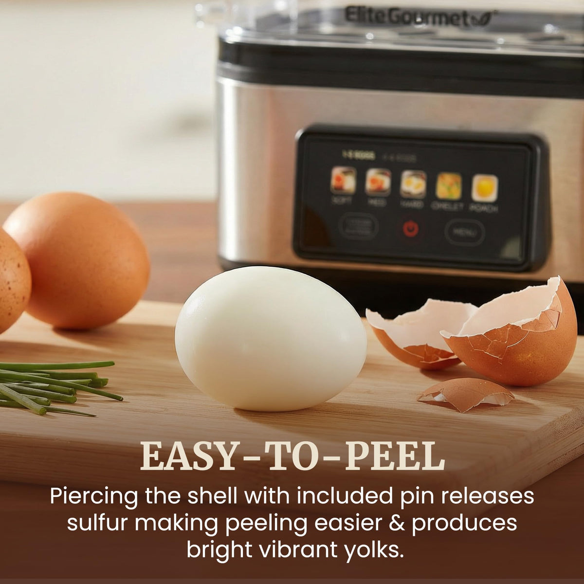 Elite Gourmet EggLogic removable accessories are dishwasher-safe for quick cleanup.