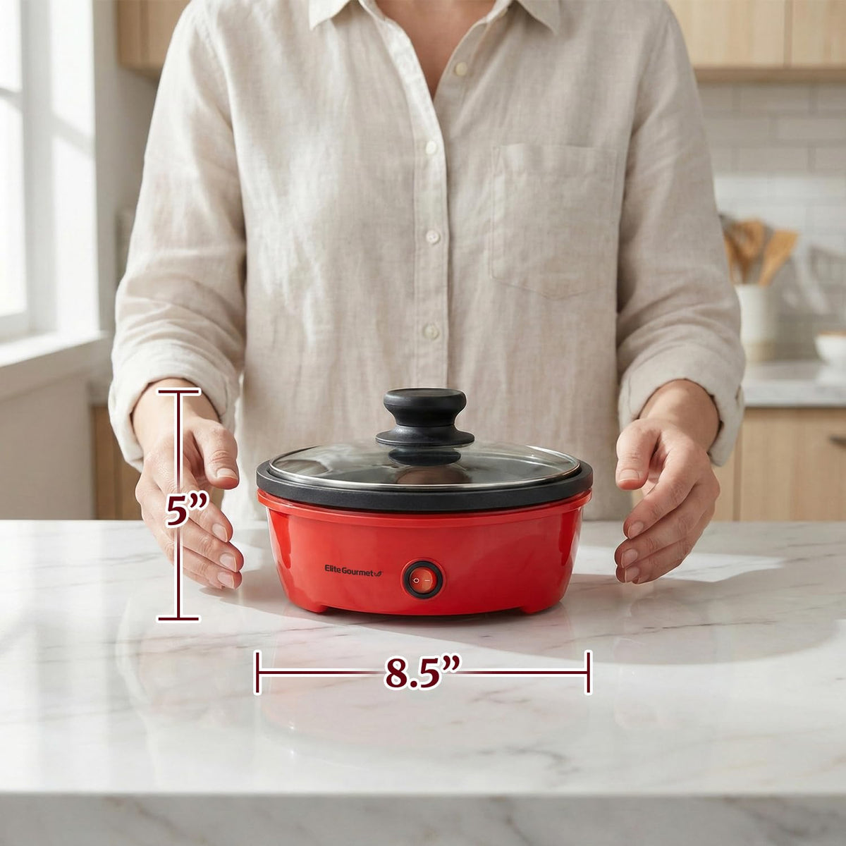 Elite Gourmet EGL-6101 cool-touch knob close-up for safe, easy handling.