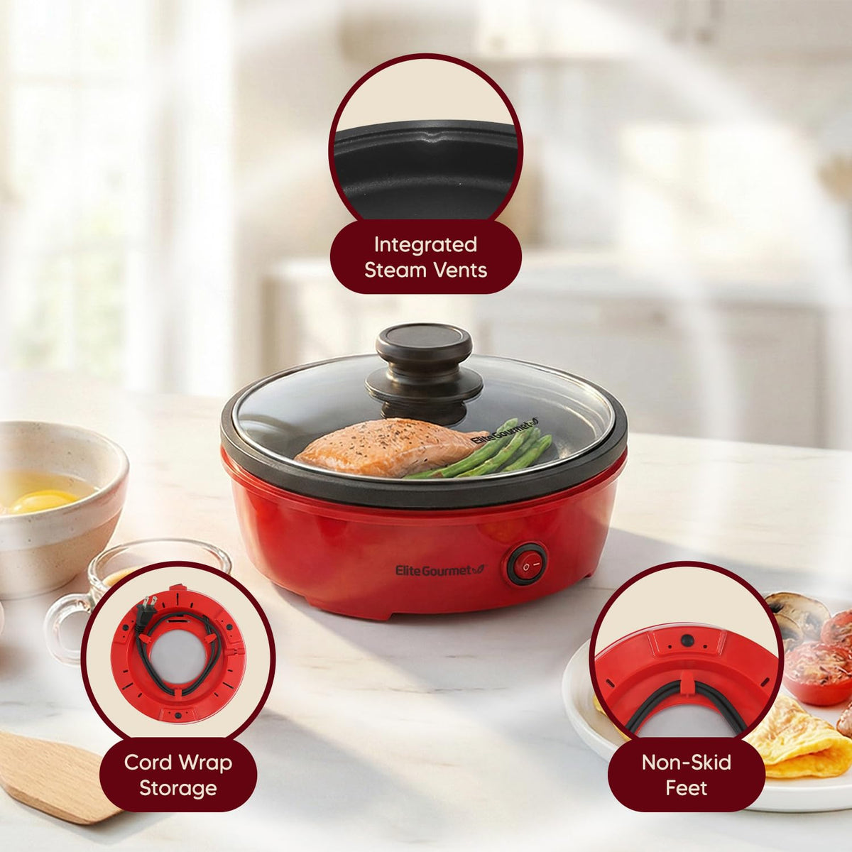 Elite Gourmet EGL-6101 indicator light on, showing power status clearly.