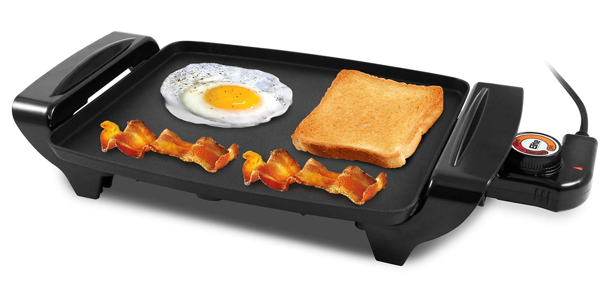 Elite Gourmet EGR-2722B griddle surface close-up showing even heating