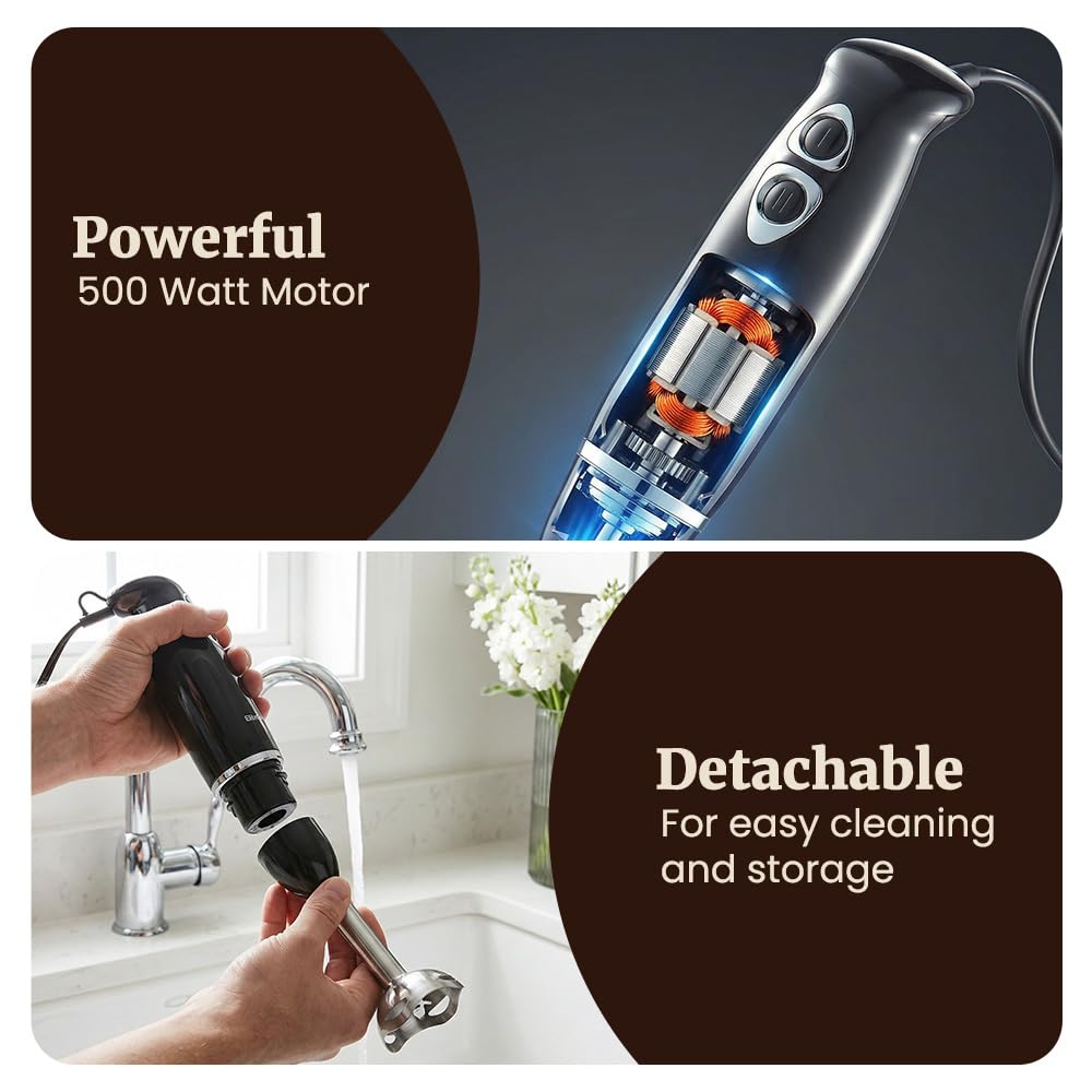 Elite Gourmet EHB1015 dishwasher-safe wand simplifies cleanup after sauces.