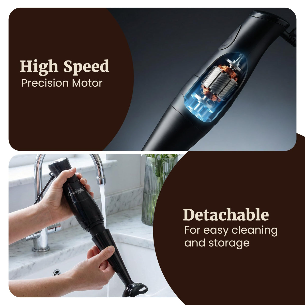 Elite Gourmet EHB2425B dishwasher-safe wand for easy cleanup