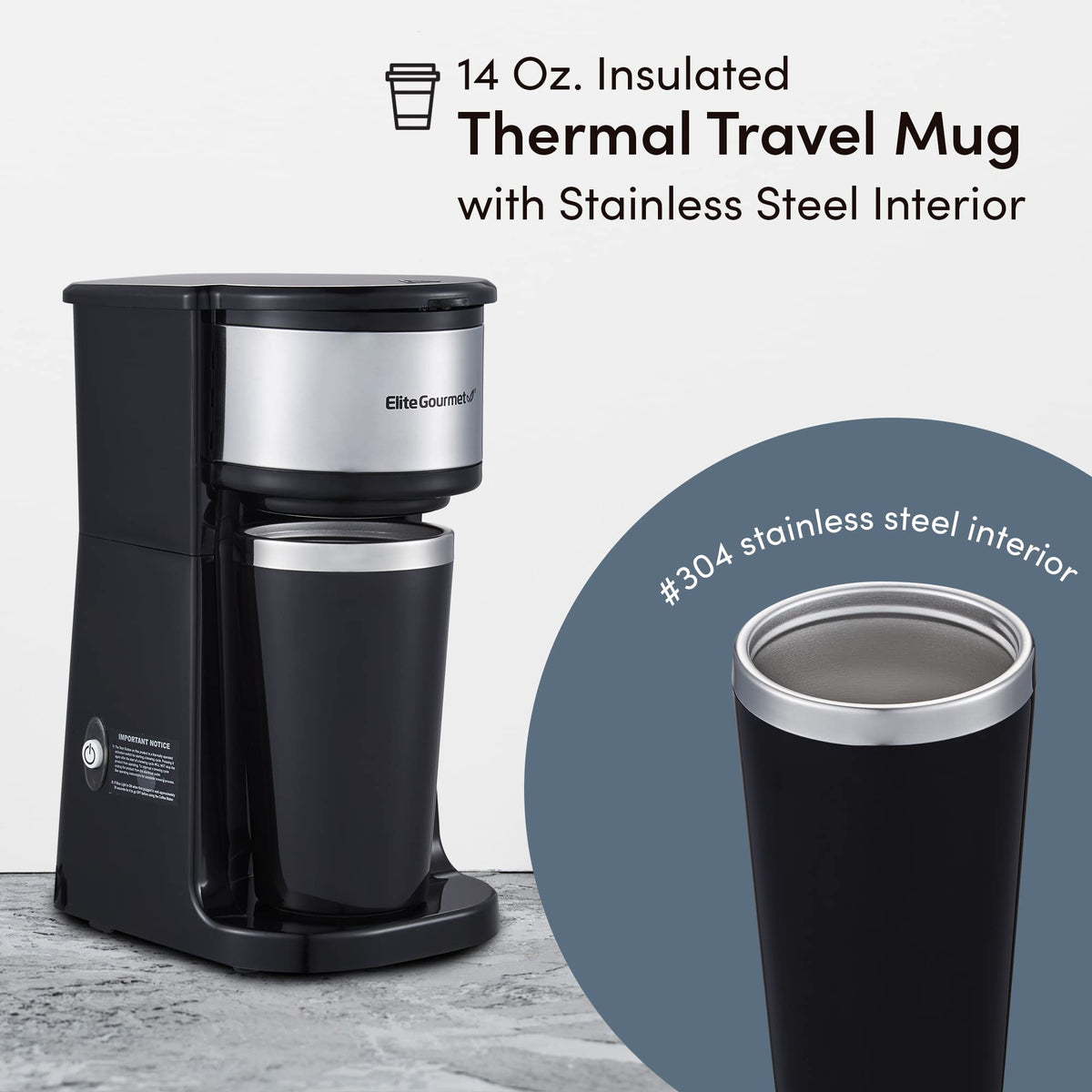 Elite Gourmet EHC-112B one-touch brew button enables quick coffee for busy mornings.