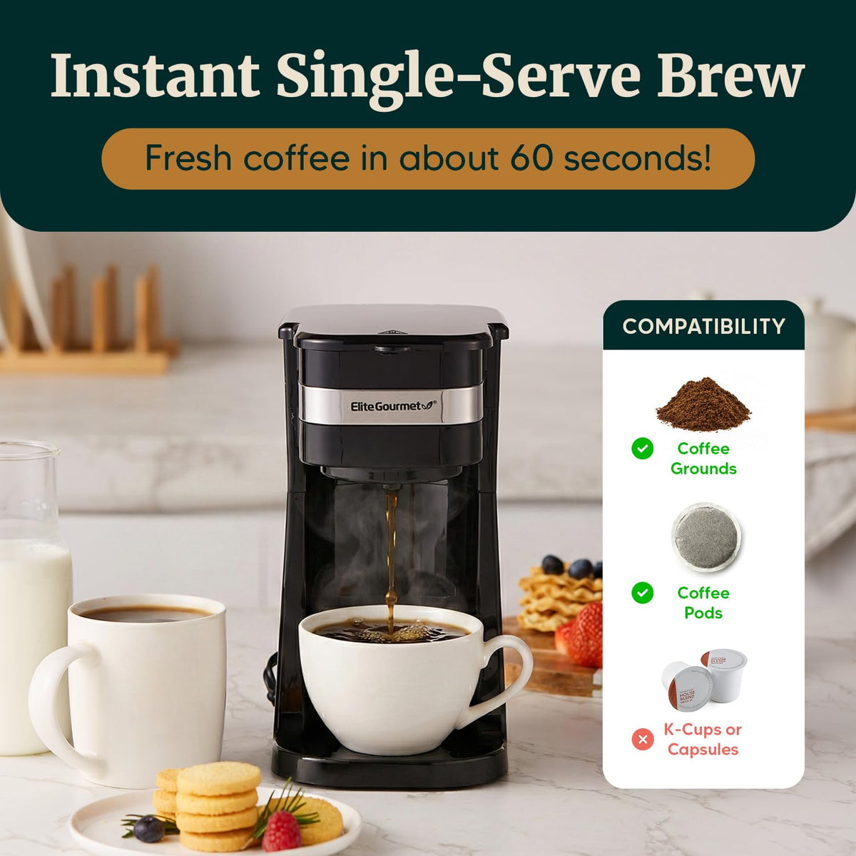 EHC113 in action with one touch brew for quick mornings.