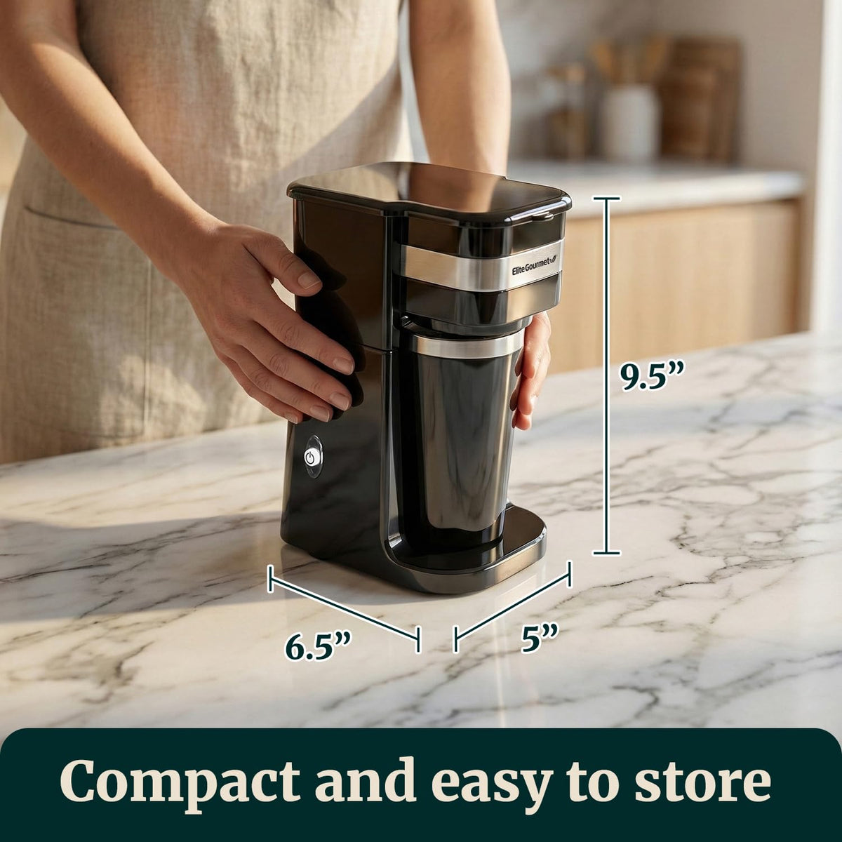 14-ounce stainless travel mug included with Elite Gourmet EHC113 for on the go coffee.