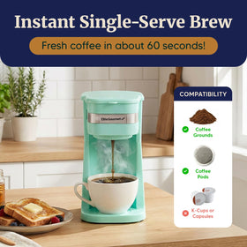 EHC113M mint coffee maker side view highlighting slim profile for dorms