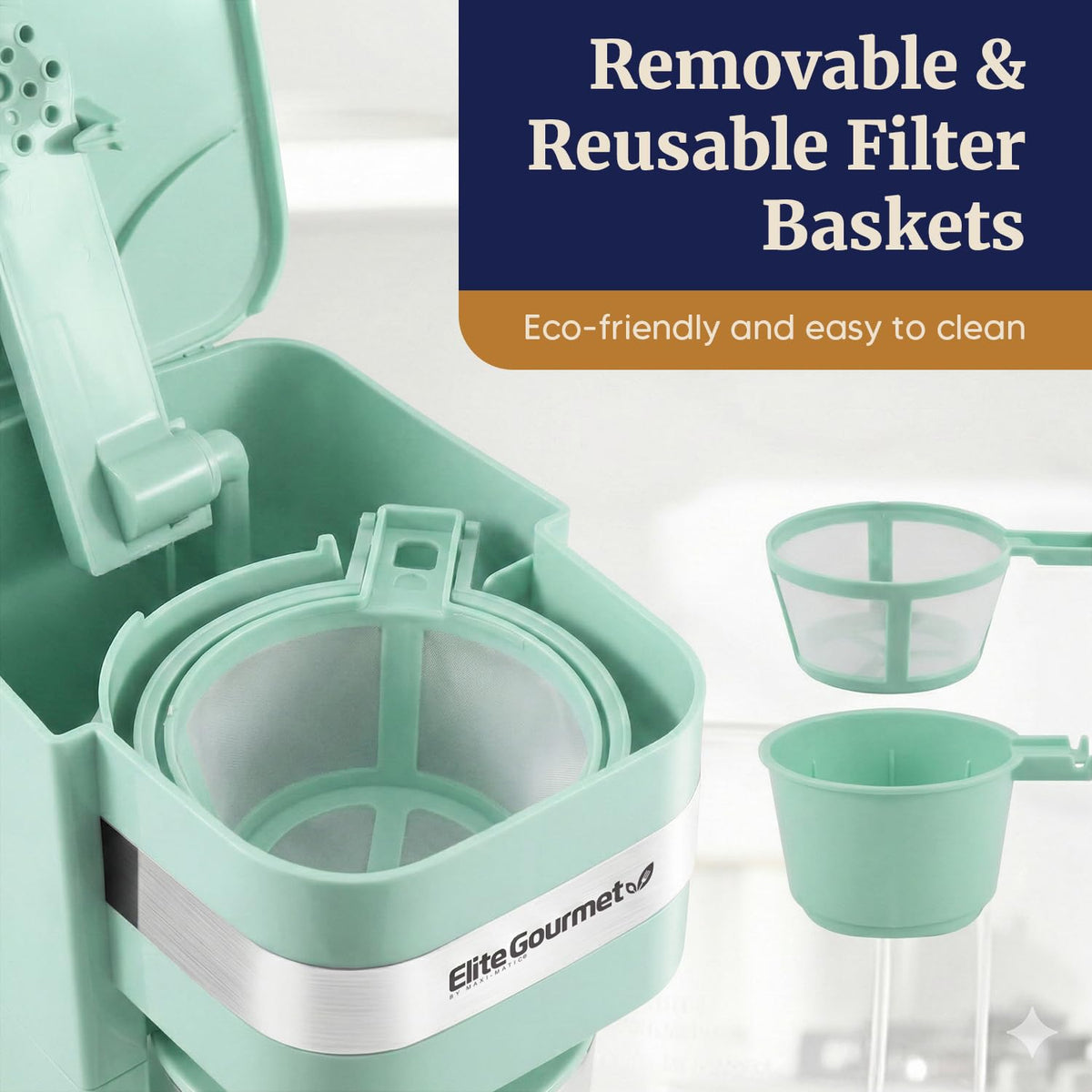 Reusable filter included with Elite Gourmet for fresh grounds