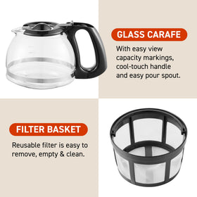 Elite Gourmet EHC4128 4-cup glass carafe captures small-batch coffee joy.