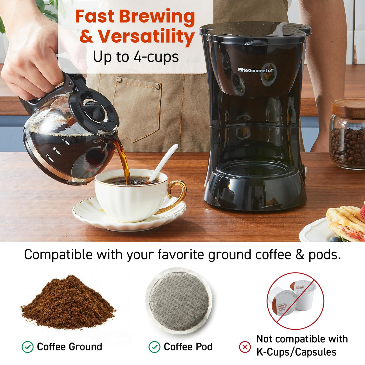 Elite Gourmet EHC4128 reusable filter reduces waste and simplifies cleanup.