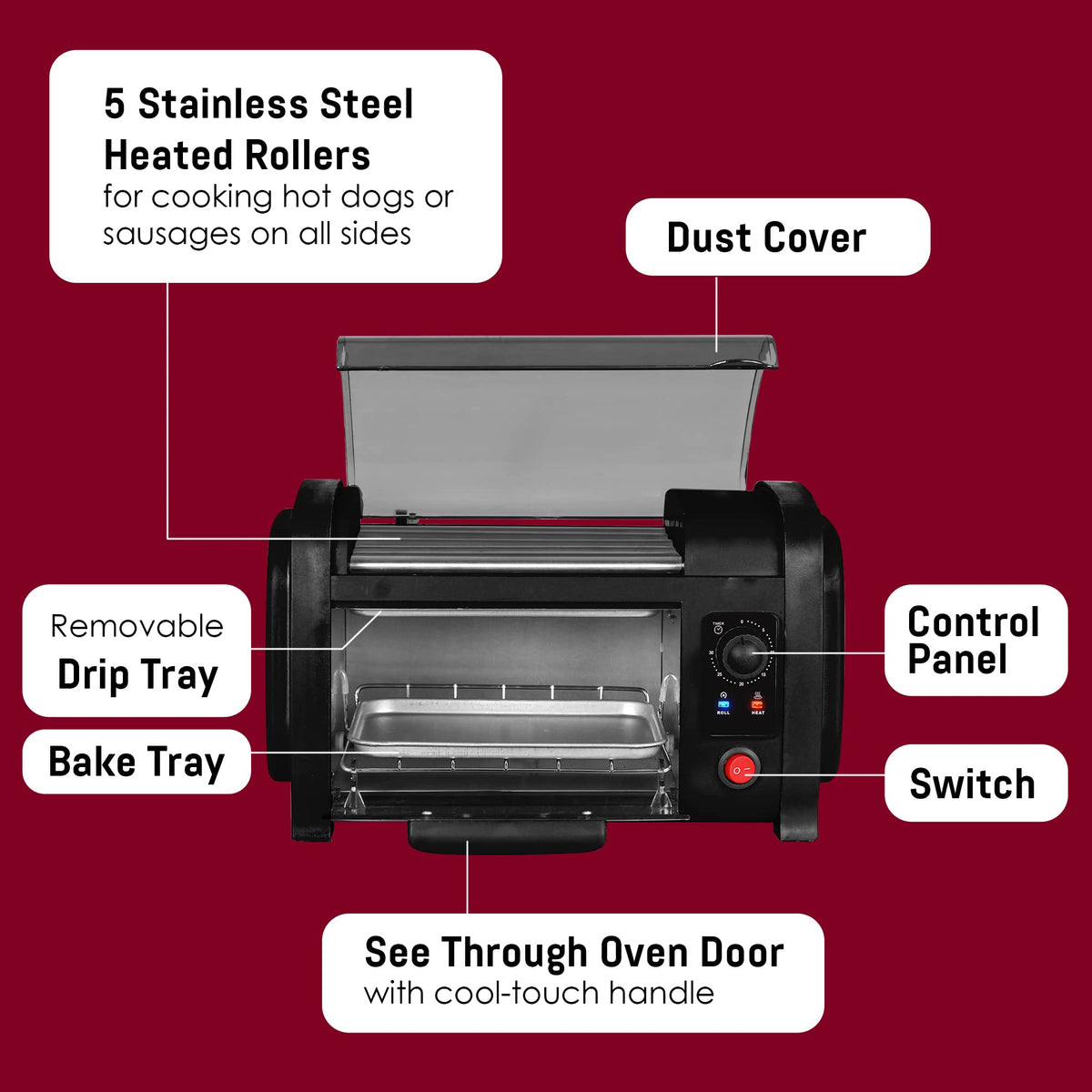 Elite Gourmet EHD-051B bun toaster view for evenly warmed buns.