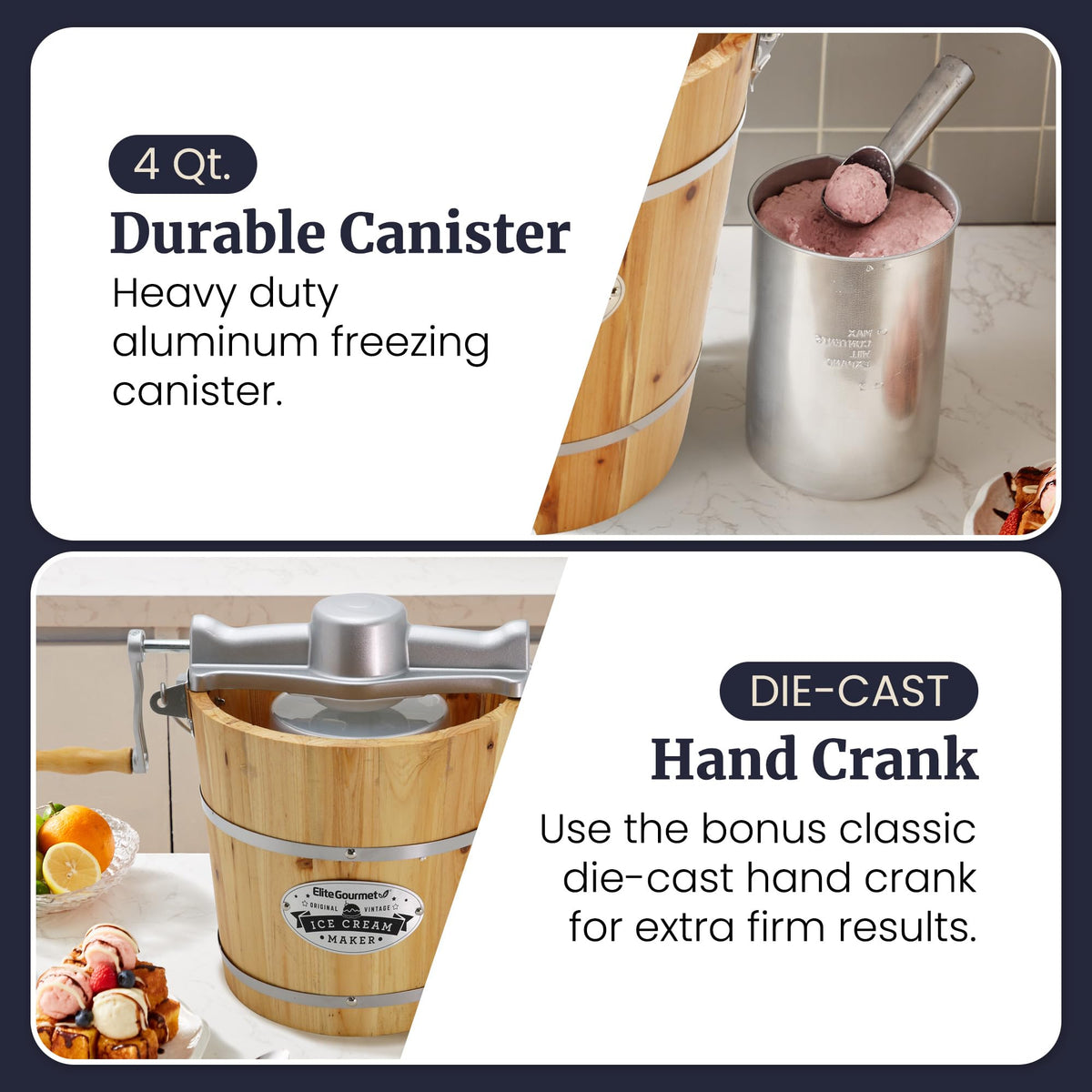 Elite Gourmet EIM402 included hand crank for manual churning