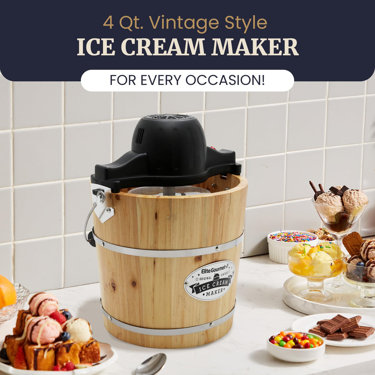 Elite Gourmet EIM402 4-quart canister for batches of ice cream or gelato