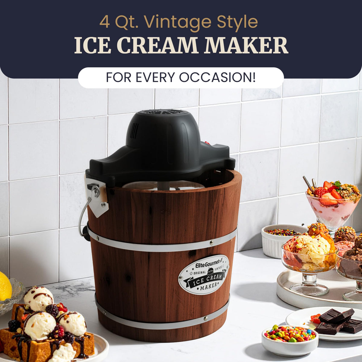 Elite Gourmet EIM418 4-quart canister ready for large-batch desserts.