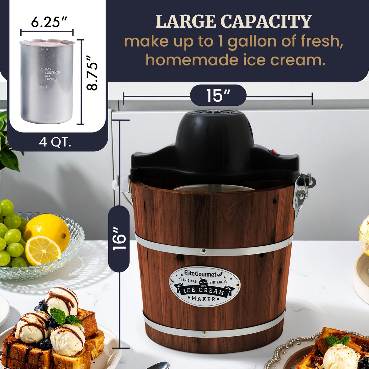 Elite Gourmet EIM418 finished ice cream ready to scoop and serve.