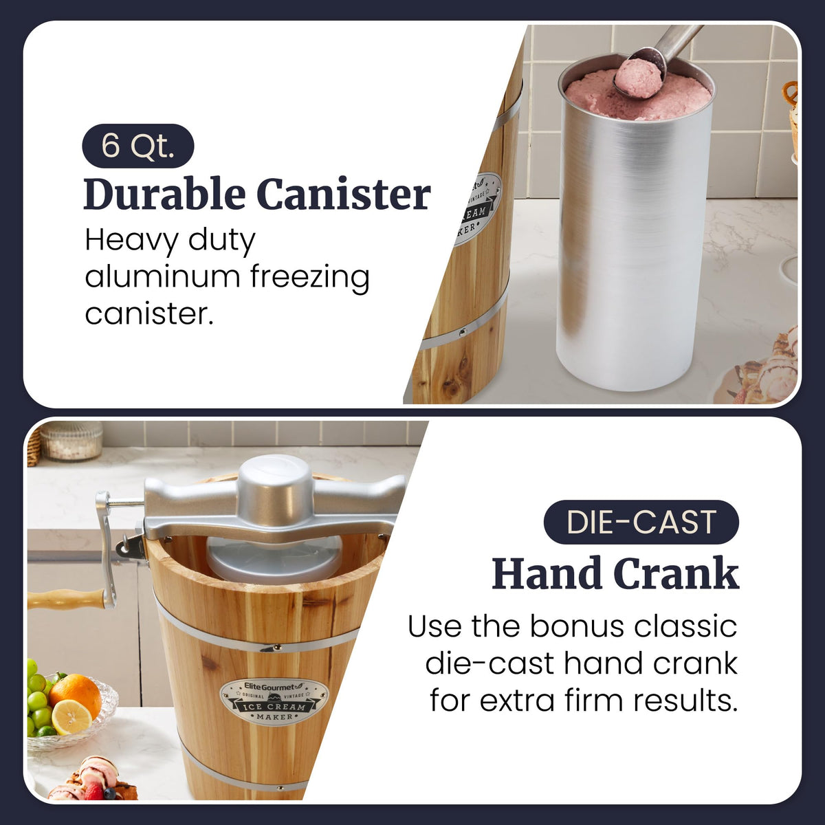 Elite Gourmet EIM916X bonus die-cast hand crank for traditional churning