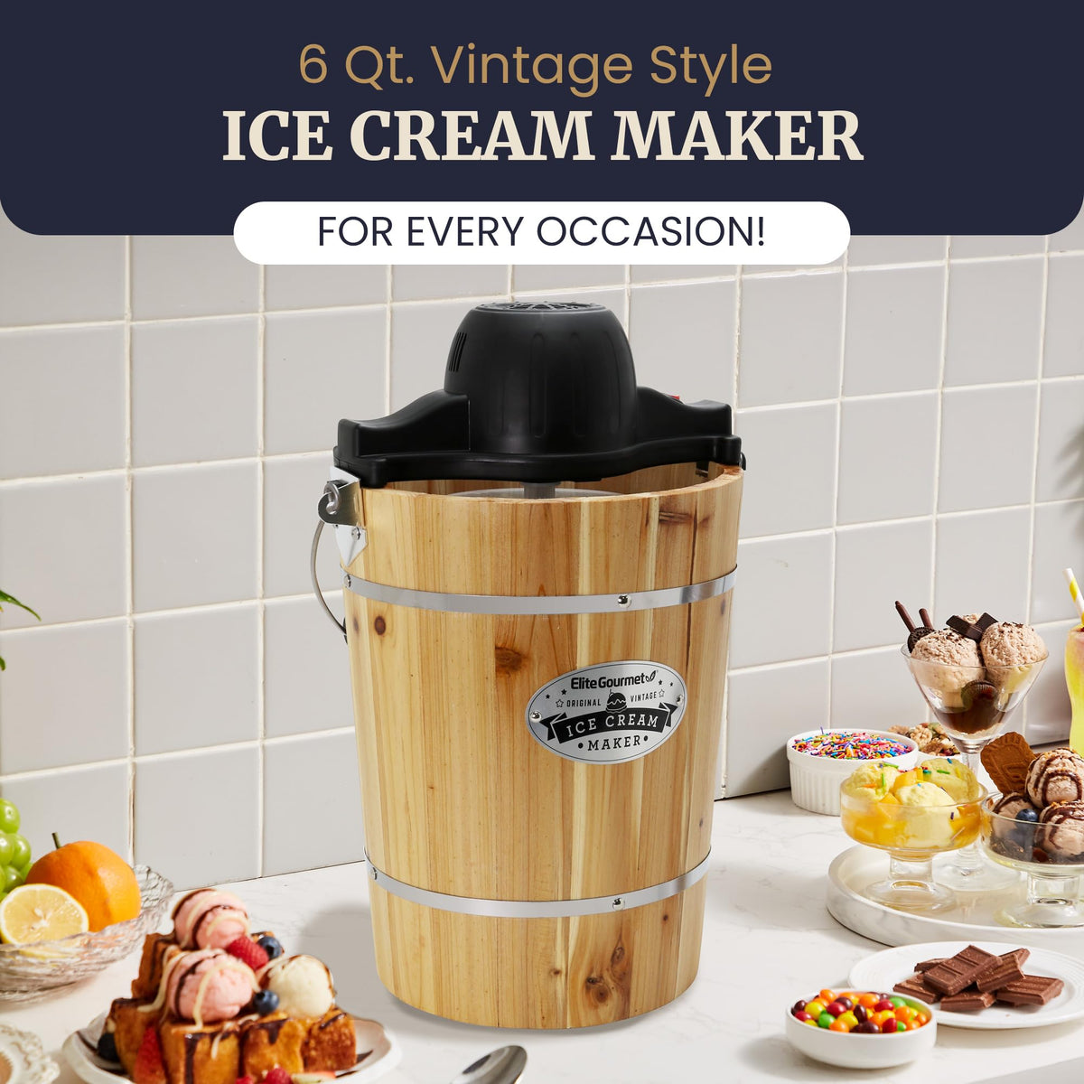 Elite Gourmet ice cream maker six-fin paddle blends ingredients to a smooth finish