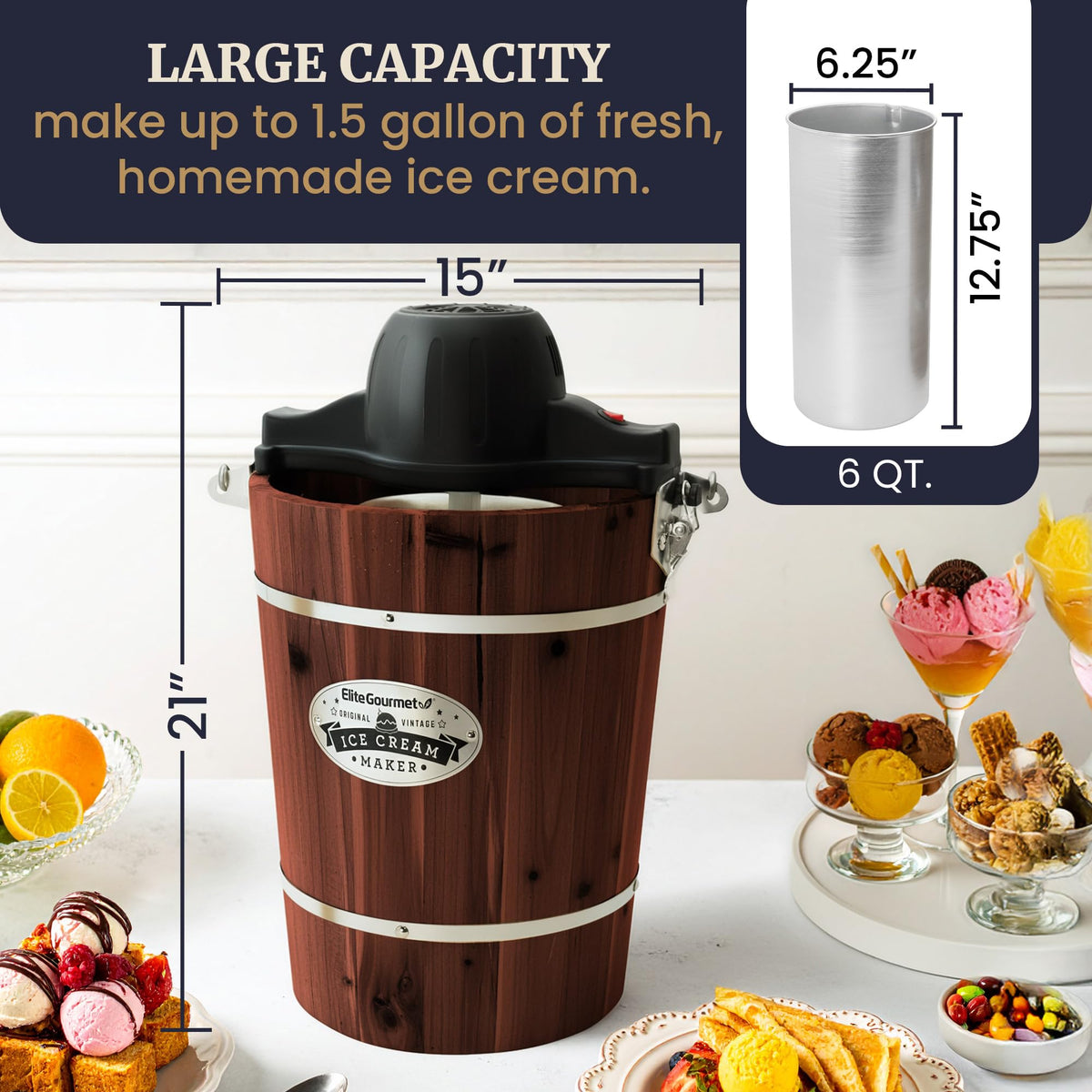 Elite Gourmet EIM949 easy-clean canister and lid simplify cleanup after making dessert