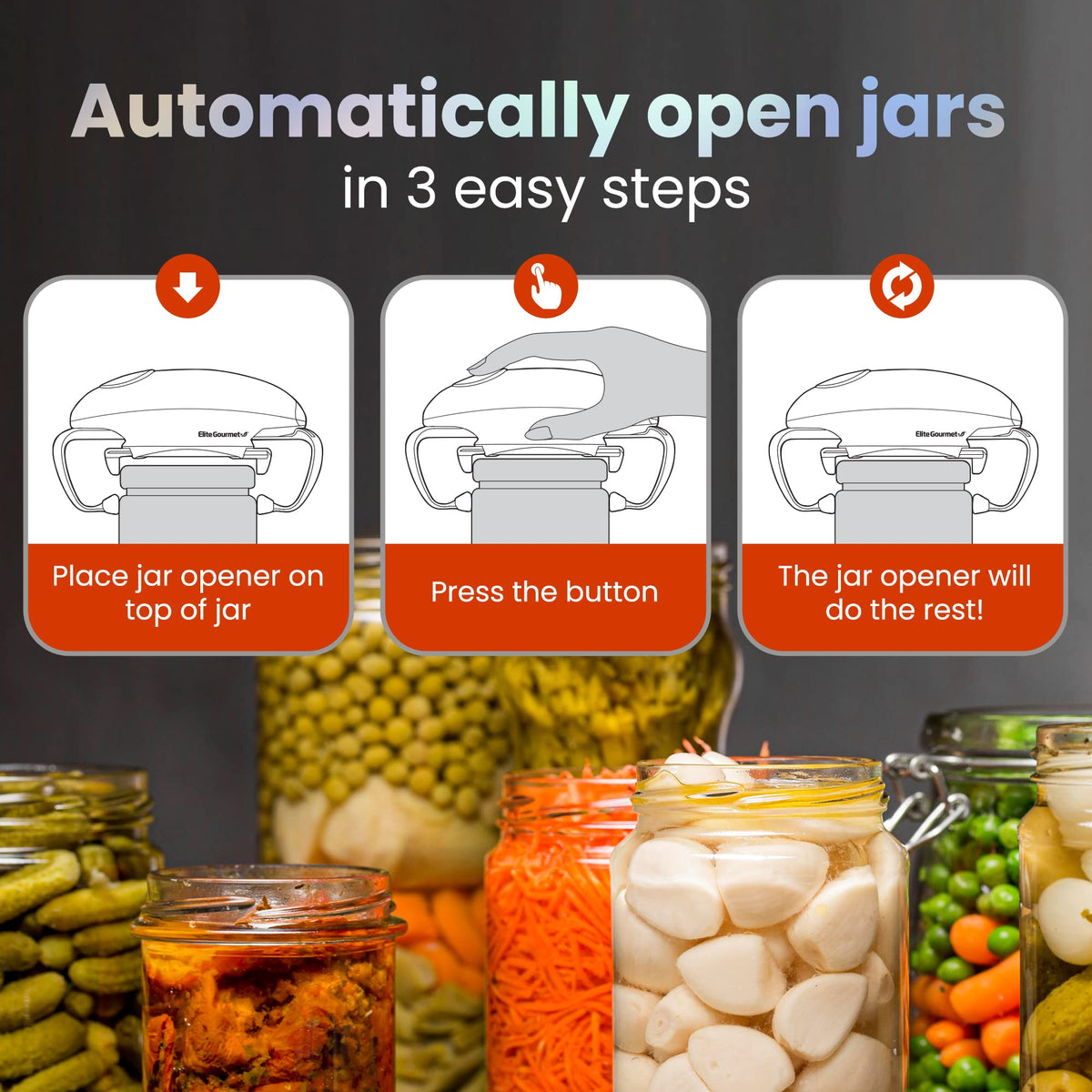 Elite Gourmet EJO800 image highlights compact storage and drawer-ready design.