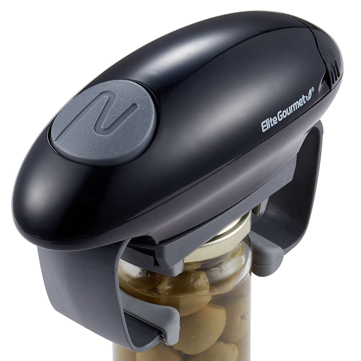 Elite Gourmet EJO800 jar opener with auto-size grip adjusts to lid size for effortless opening.