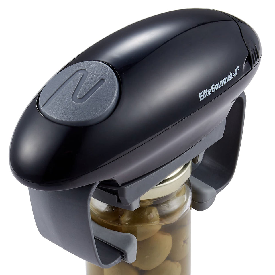 Elite Gourmet EJO800 jar opener with auto-size grip adjusts to lid size for effortless opening.