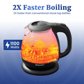 Elite Gourmet cordless kettle on 360° base for effortless pouring.