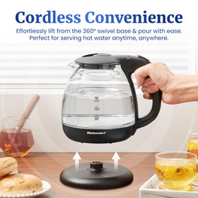 Elite Gourmet EKT1001B one-liter capacity for multiple servings.