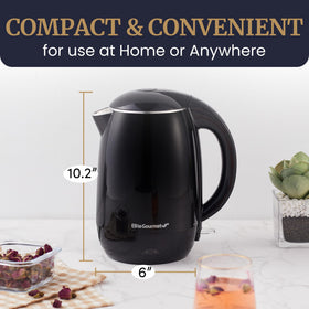Elite Gourmet EKT1821 auto shut-off and boil-dry protection for safety.