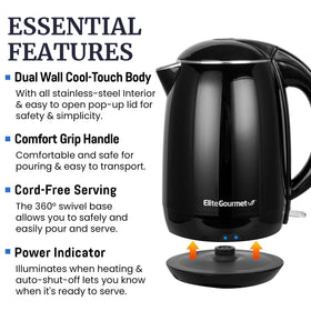 Elite Gourmet EKT1821 pour-spout with filter for precise pours.