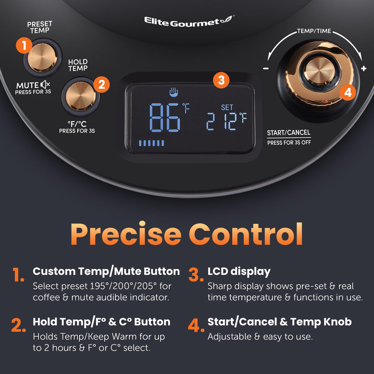 Elite Gourmet EKT3001 digital display shows temperature
