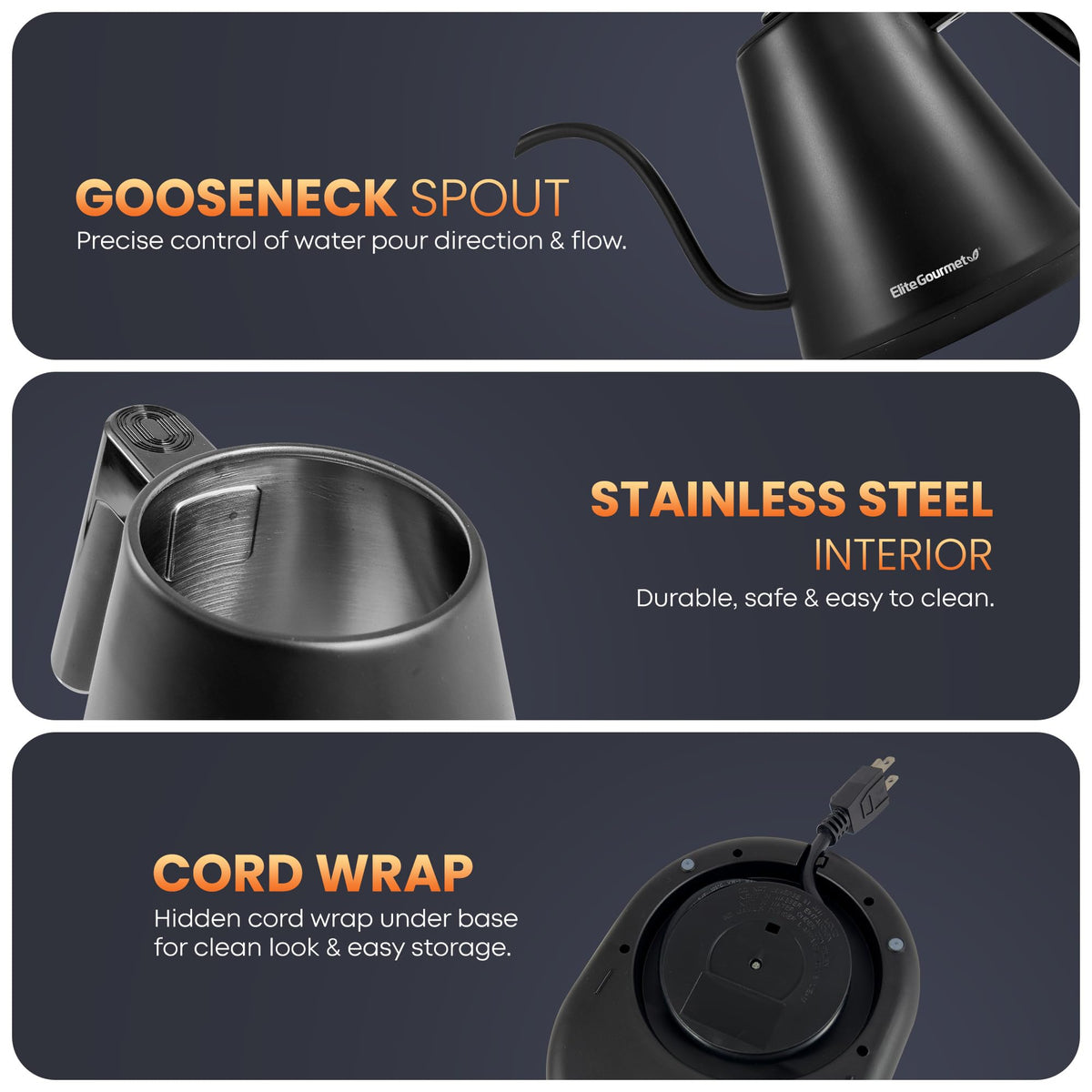 Elite Gourmet EKT3001 stainless interior for clean flavor