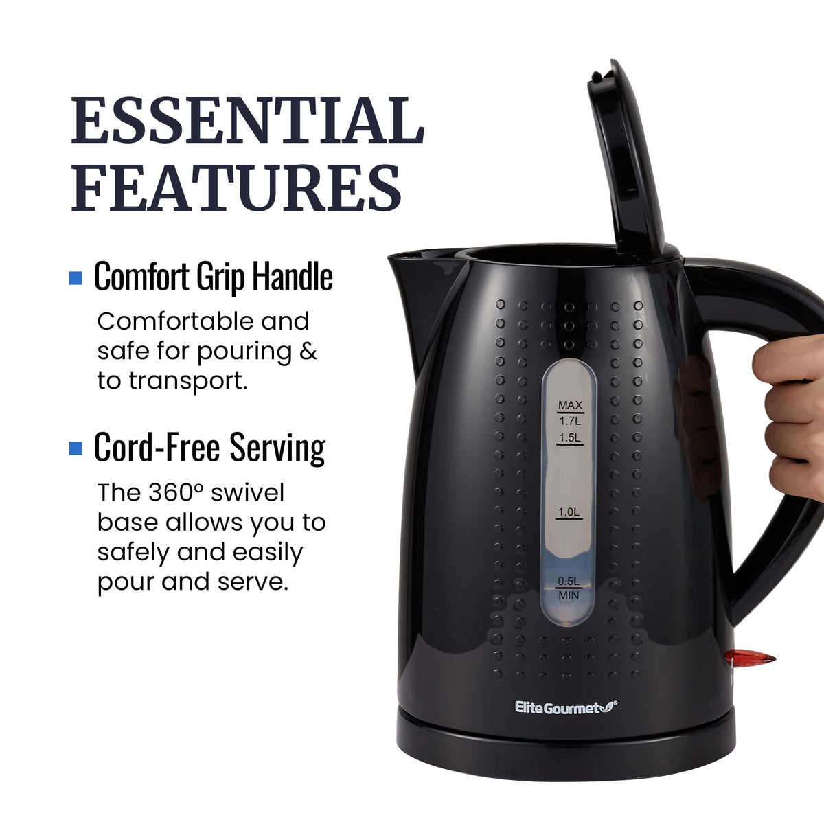 Elite Gourmet EKT5051 auto shut-off prevents boiling over.