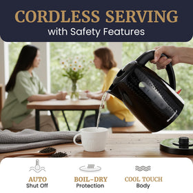 Elite Gourmet EKT5051 cordless base enables easy serving at table.