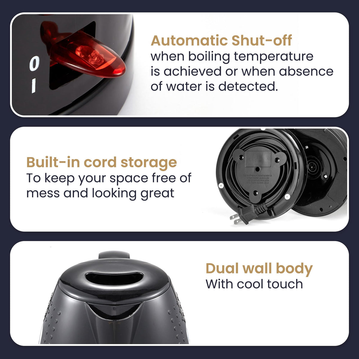 Elite Gourmet EKT5051 red-on-off lever signals status.