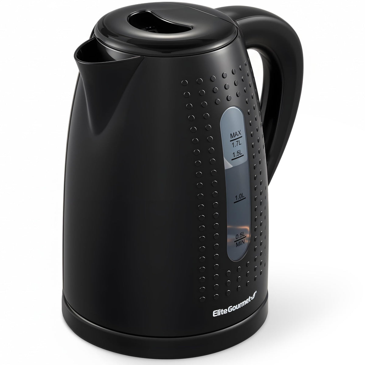Elite Gourmet EKT5051 water kettle clear window shows precise water level.