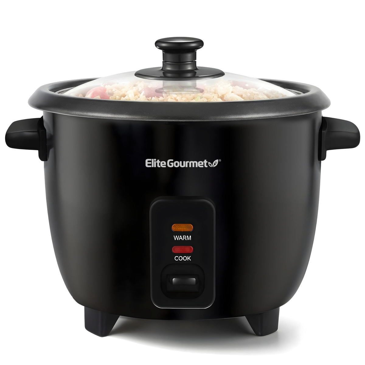 Elite Gourmet electric rice cooker with steam tray for multitask cooking.