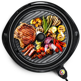 Elite Gourmet EMG-980BX grill surface with roomy 14-inch area for family meals and quick batches